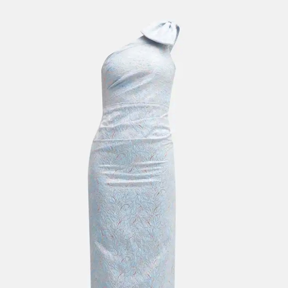 Rickie Freeman For Teri Jon
Bow Shoulder Metallic Jacquard Column Gown